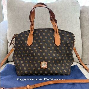 UEC Like New Dooney & Bourke Signature Logo Brown Tmoro & Gold Domed Satchel 🤎